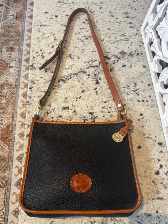 Dooney & Bourke Handbags - Dooney & Bourke Black Pebbled Leather Crossbody Bag with Brown Trim